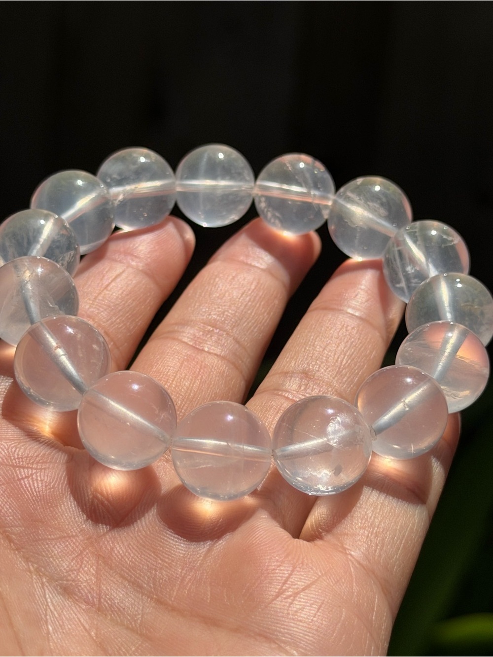 14.5 mm Milky Clear Quartz Beaded Stretch Bracelet 2217
